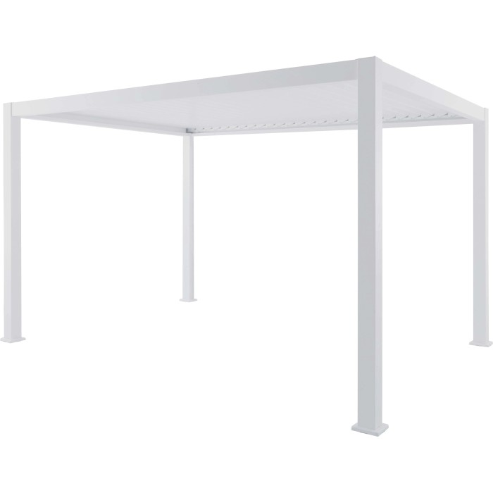Gazebo t.b.t. bianco con linee rette e design minimalista.