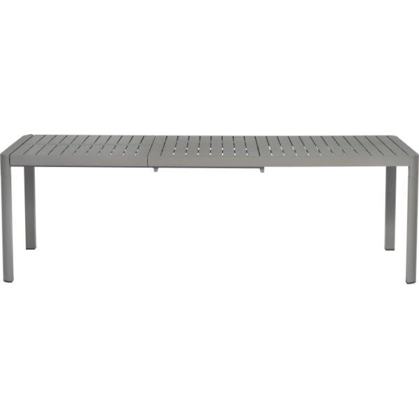 Tavolo da giardino t.b.t. grigio con design a listelli per esterni.