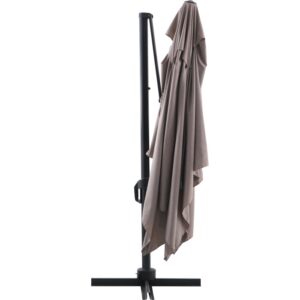 Ombrellone a braccio Bonbeach beige (392 cm) con meccanismo a manovella, chiuso sul palo.