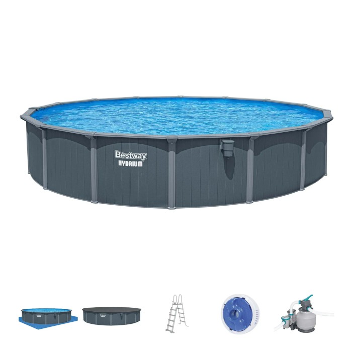 Piscina fuori terra rotonda con accessori: scaletta, copertura, pompa filtro. Ideale per il divertimento in giardino.