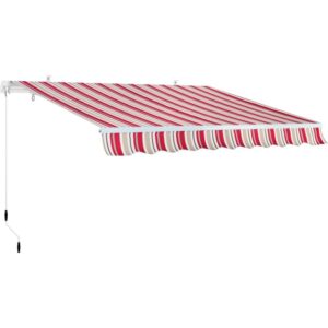 Tenda da sole a strisce t.b.t. in rosso e beige per esterni.