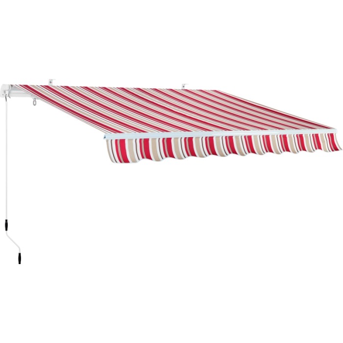 Tenda da sole a strisce t.b.t. in rosso e beige per esterni.