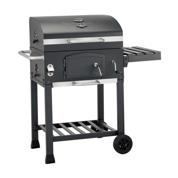 Jamestown Jaxon barbecue a carbonella con griglia modulare e ripiano laterale.