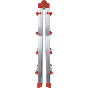 Scala edile t.b.t. piegata, color argento con dettagli rossi.