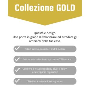 Dettagli porta interna: Panoramica telaio, superficie, cerniere e serratura.