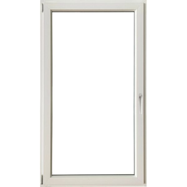 Telaio finestra in PVC bianco con maniglia. Finestre per nuove costruzioni e ristrutturazioni.