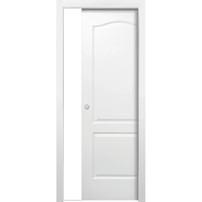 Porta interna bianca t.b.t. con due pannelli e design arrotondato.