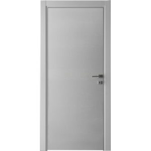 Porta interna grigia con superficie liscia e design semplice.