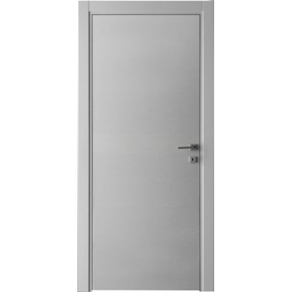 Porta interna grigia con superficie liscia e design semplice.