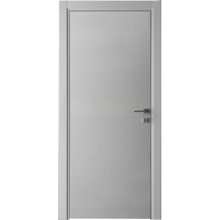 Porta interna grigia con superficie liscia e design semplice.