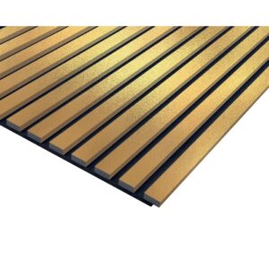 Pannello acustico color oro con struttura a lamelle per l'assorbimento acustico.