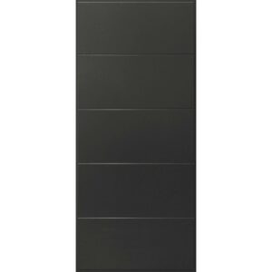 Moderna porta blindata t.b.t. grigia con linee orizzontali. Porta robusta per una maggiore protezione.