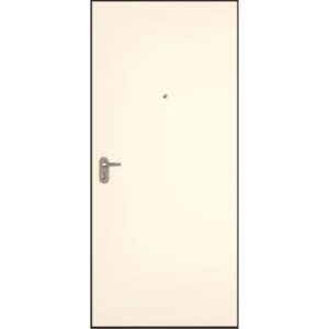 Porta blindata t.b.t. color crema con maniglia e spioncino.