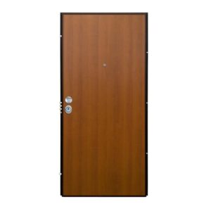 Porta blindata t.b.t. marrone con spioncino e telaio nero.