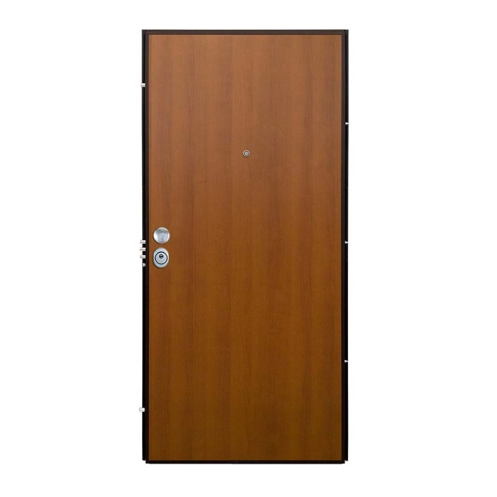 Porta blindata t.b.t. marrone con spioncino e telaio nero.