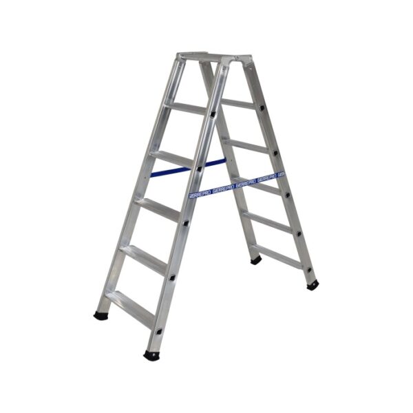 Scala edile t.b.t., alluminio, a cavalletto, ideale per lavori di ristrutturazione.