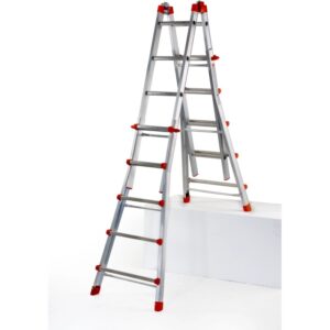 t.b.t. Scala in alluminio con dettagli rossi. Scala da costruzione versatile per casa e lavoro.