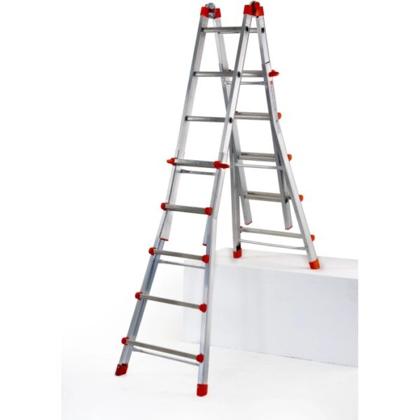 t.b.t. Scala in alluminio con dettagli rossi. Scala da costruzione versatile per casa e lavoro.