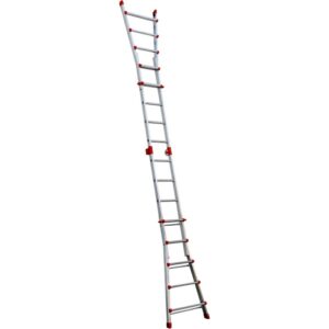 Scala edile t.b.t. argentata estesa con dettagli rossi.