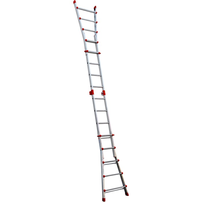 Scala edile t.b.t. argentata estesa con dettagli rossi.
