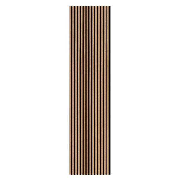 Pannello fonoassorbente t.b.t. con listelli in legno per parete e soffitto.