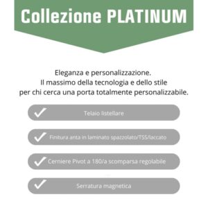 Dettagli della porta interna t.b.t.: telaio, laminato, cerniere e serratura magnetica.
