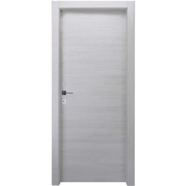 Porta interna chiara con set maniglia, effetto legno. Porta per interni.