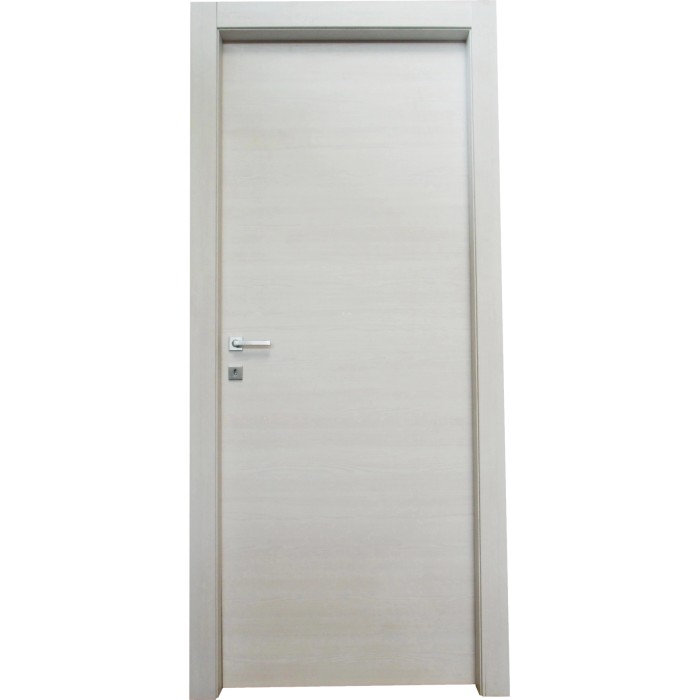 Porta interna chiara con design semplice e maniglia argentata.