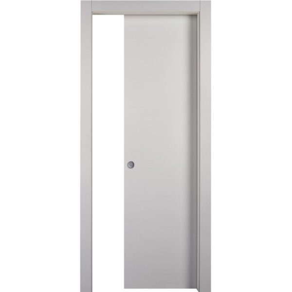 Porta interna chiara, scorrevole con telaio, dettaglio.