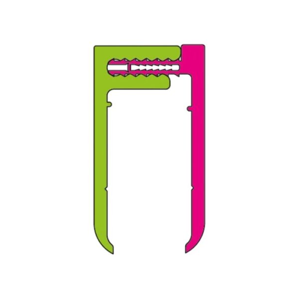 Profilo per rivestimento murale t.b.t. in verde e rosa, vista dettagliata.