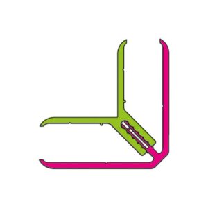 Profilo per rivestimento murale t.b.t. in verde e rosa, vista dettagliata.