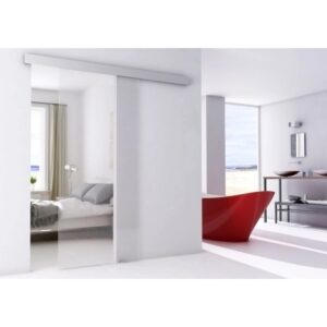 Porta scorrevole esterno muro Alu in cristallo trasparente 76x0,8x215 cm