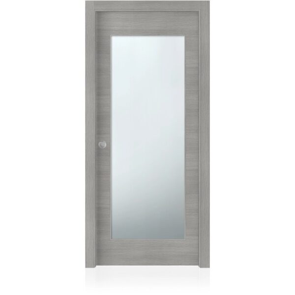 Porta interna grigia con inserto in vetro. Porta per interni.