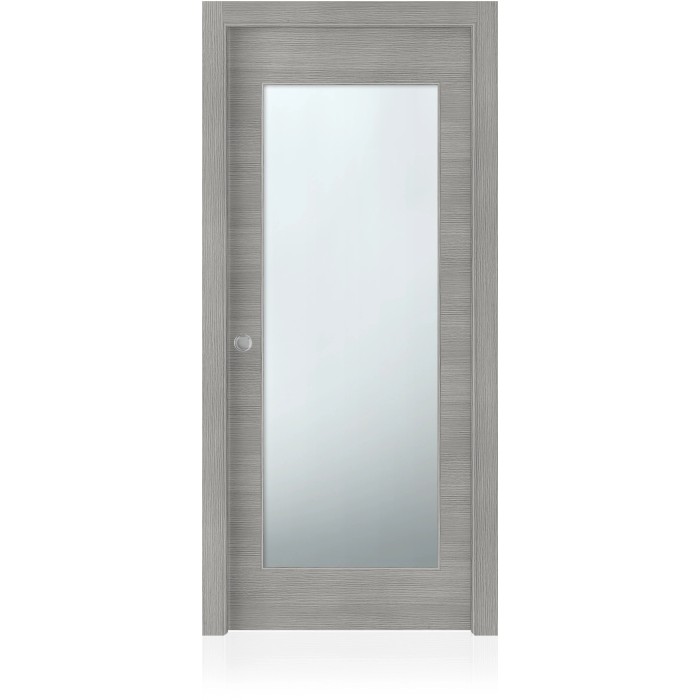 Porta interna grigia con inserto in vetro. Porta per interni.