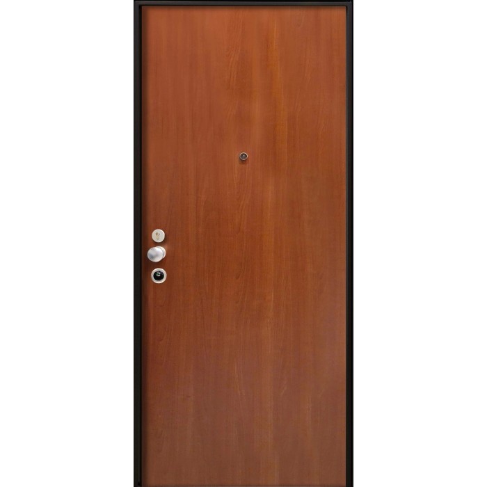 Porta blindata t.b.t. effetto legno con spioncino e maniglia.