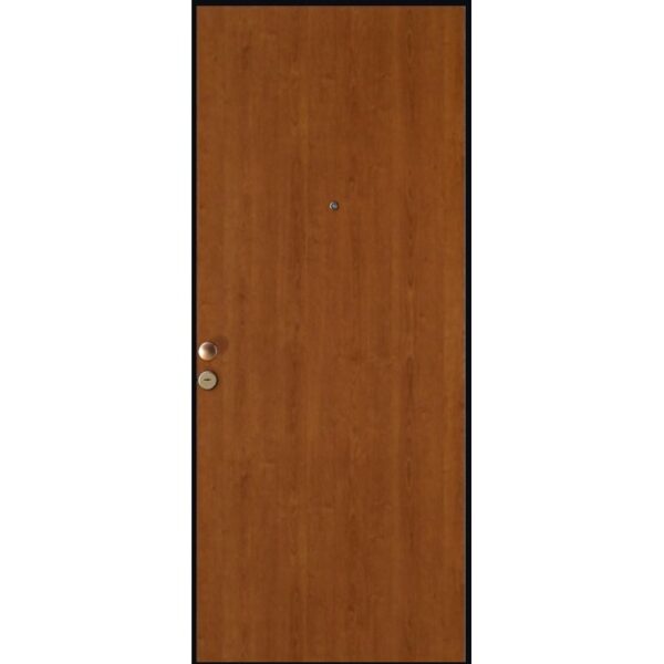 Porta blindata t.b.t. effetto legno con spioncino e maniglia.