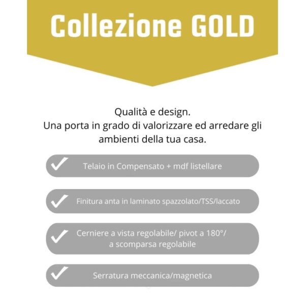 Dettagli della porta interna: Telaio, superficie, cerniere e serratura in sintesi.