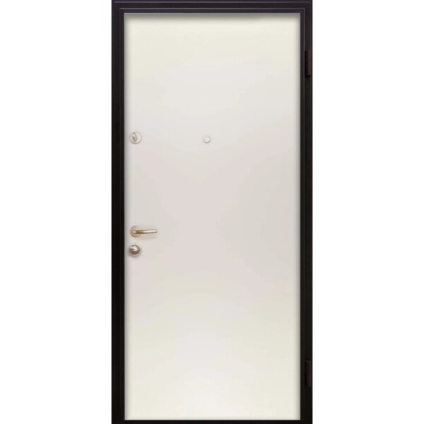 Porta blindata t.b.t. con telaio nero e pannello porta bianco.