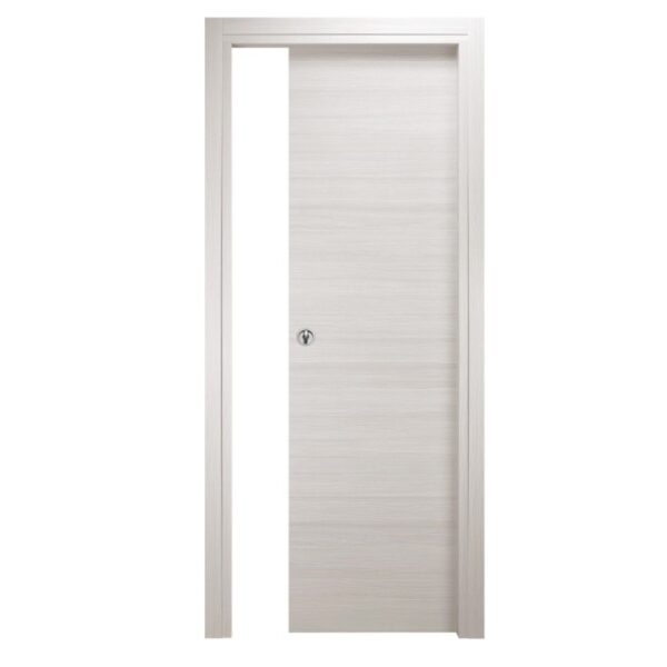 Porta interna chiara con telaio, effetto legno. Porta per interni.