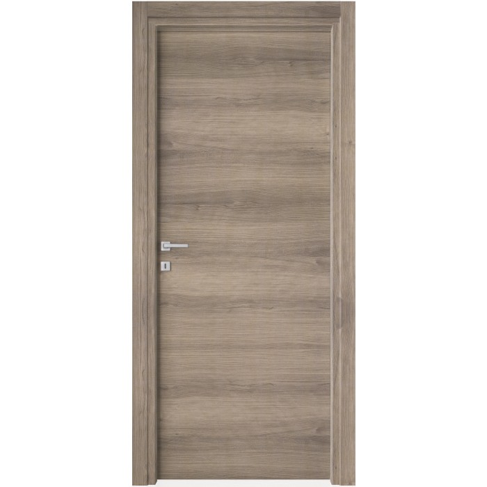 Porta interna moderna effetto legno con maniglia argento.
