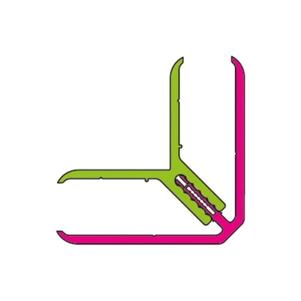 Profilo per rivestimento murale t.b.t. verde e rosa, dettaglio angolo.