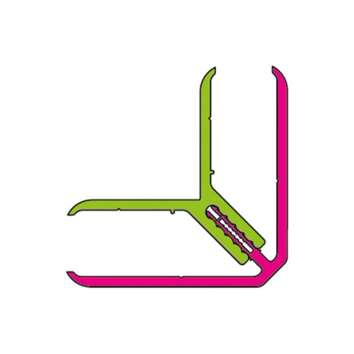Profilo per rivestimento murale t.b.t. verde e rosa, dettaglio angolo.