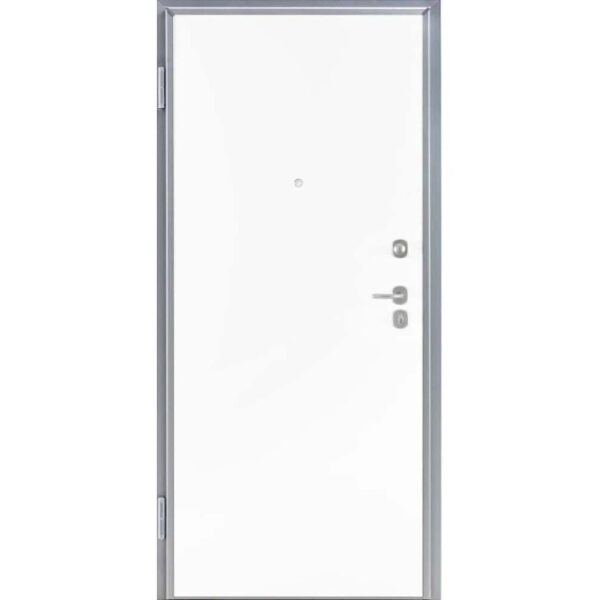 Porta blindata bianca con telaio argento. Protezione antieffrazione per la tua casa.