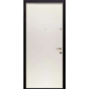 Porta blindata t.b.t. con telaio nero e pannello porta bianco.