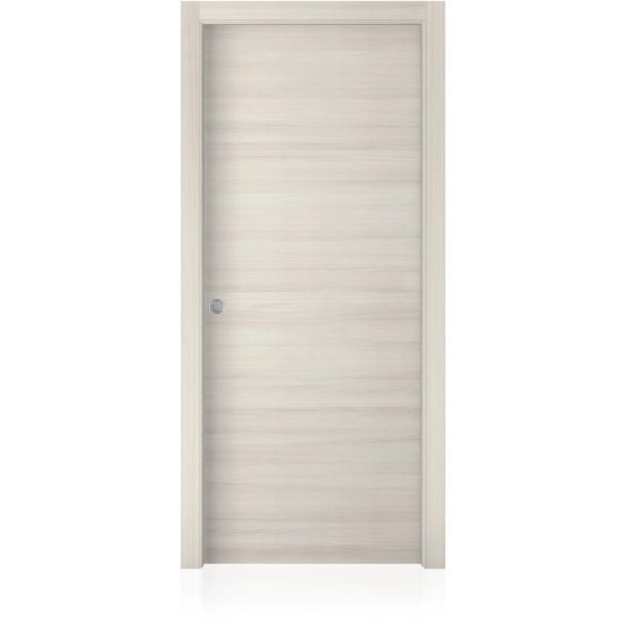 Porta interna chiara con finitura effetto legno, anta con maniglia.