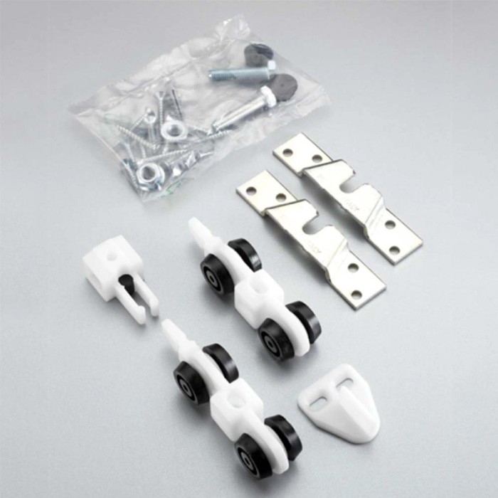 Set accessori per porte: Viti, rulli e staffe per l'installazione della porta.