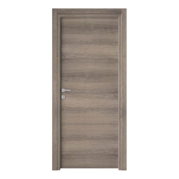 Porta interna t.b.t. effetto legno, grigio-marrone con maniglia.