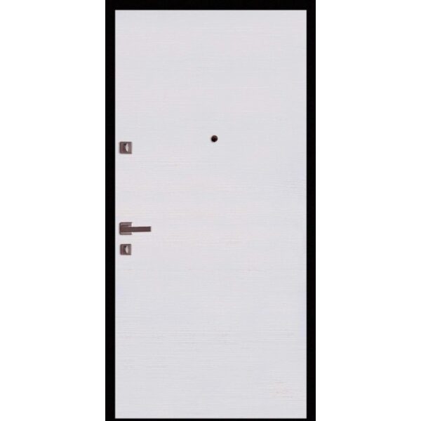 Porta blindata t.b.t. bianca con maniglia e spioncino.