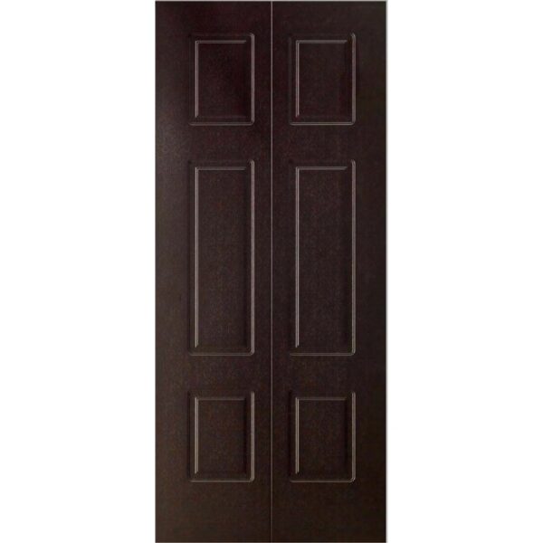 Porta marrone con elementi decorativi rettangolari. Accessori per porte.
