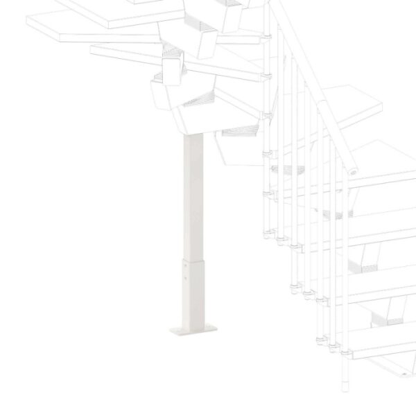 Schizzo di una scala a chiocciola con ringhiera bianca e palo centrale. Accessori per scale.